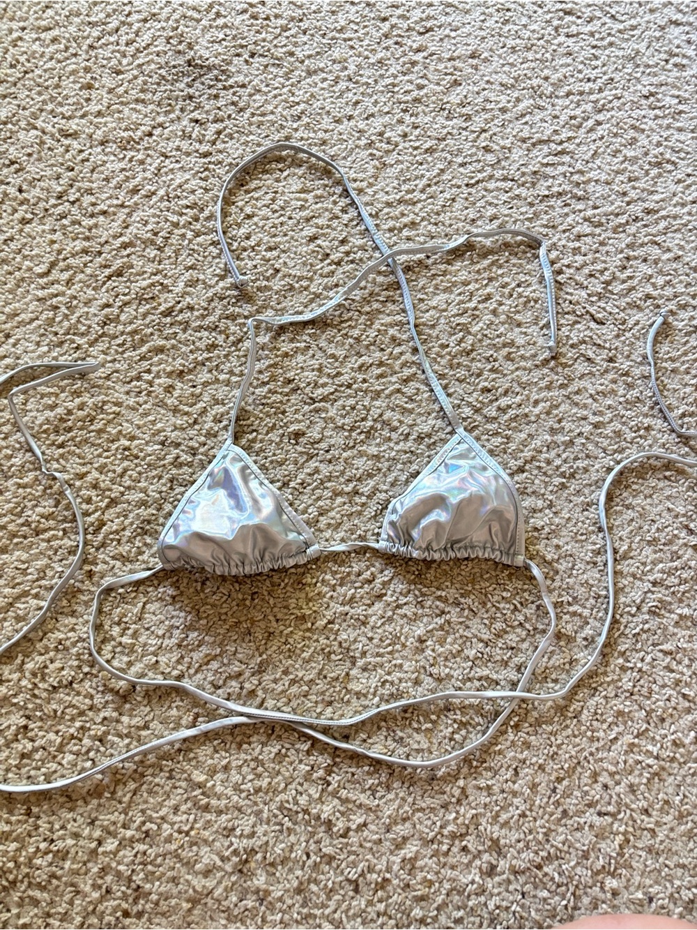 iHeartRaves Silver Holographic Bikini Top with Blue Unicorn Accent